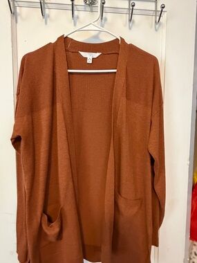 Time and Tru Rust Open-Front Pocket Cardigan